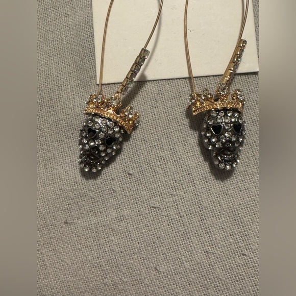 Betsey Johnson Gold and Silver Skull Earrings - Picture 2 of 2
